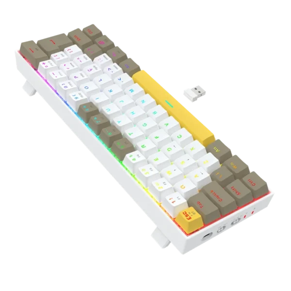 Teclado Mecânico Gamer Redragon Draconic Pro Sem Fio Abnt2 Switch Marrom Rgb Branco Cinza E Amarelo