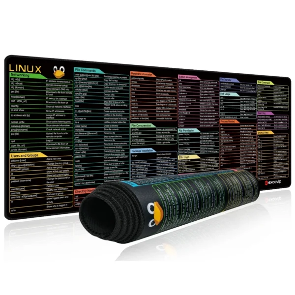 Mouse Pad Antiderrapante Comandos Linux 90 X 40Cm Preto