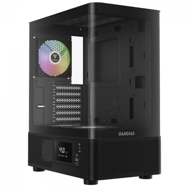 Gabinete Gamer Gamdias Atlas E2 Cg Mid Tower Vidro Curvo 3 Fans Argb Preto