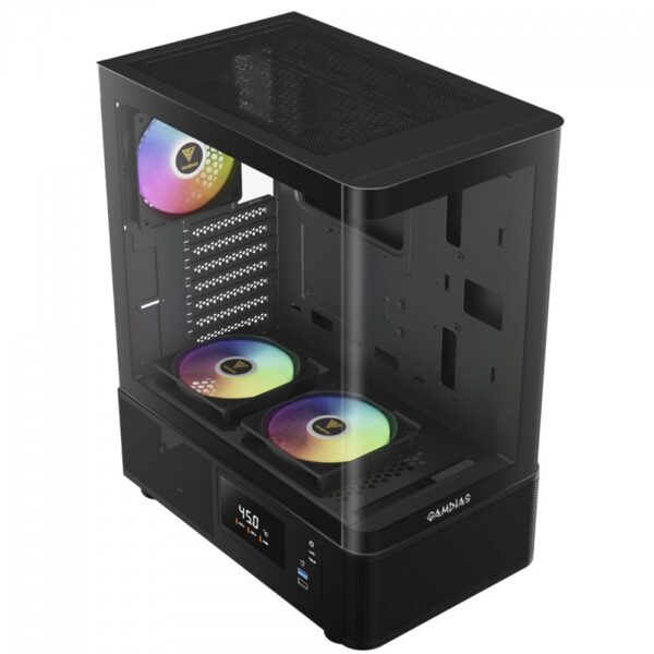 Gabinete Gamer Gamdias Atlas E2 Cg Mid Tower Vidro Curvo 3 Fans Argb Preto