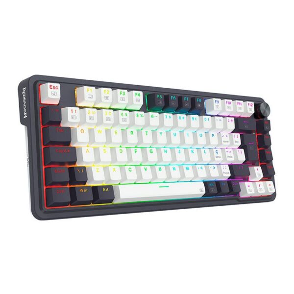 Teclado Mecânico Gamer Redragon Ucal Pro Sem Fio 75% Abnt2 Switch Marrom Rgb Preto E Branco