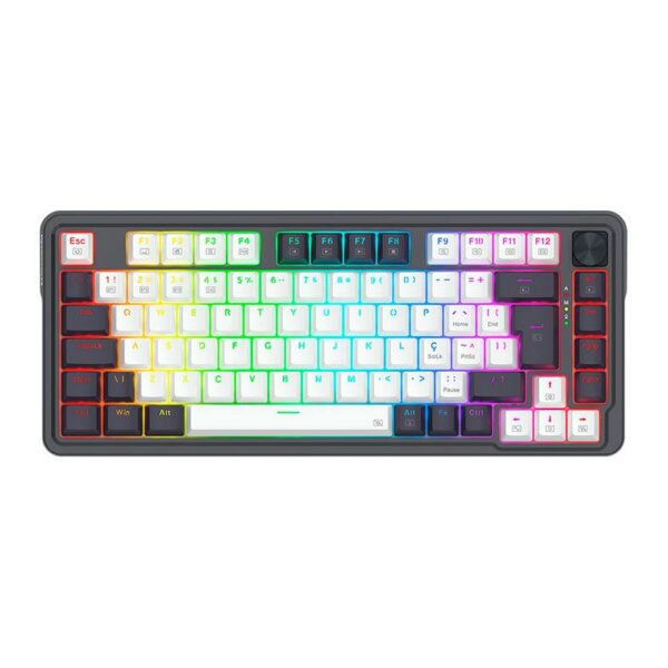Teclado Mecânico Gamer Redragon Ucal Pro Sem Fio 75% Abnt2 Switch Marrom Rgb Preto E Branco