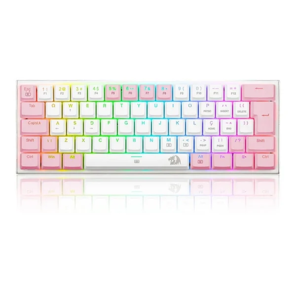 Teclado Mecânico Gamer Redragon Anivia Lollipop K614wp-Rgb Abnt2 Switch Marrom Rgb Branco E Rosa