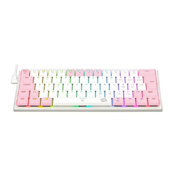 Teclado Mecânico Gamer Redragon Anivia Lollipop K614wp-Rgb Abnt2 Switch Marrom Rgb Branco E Rosa