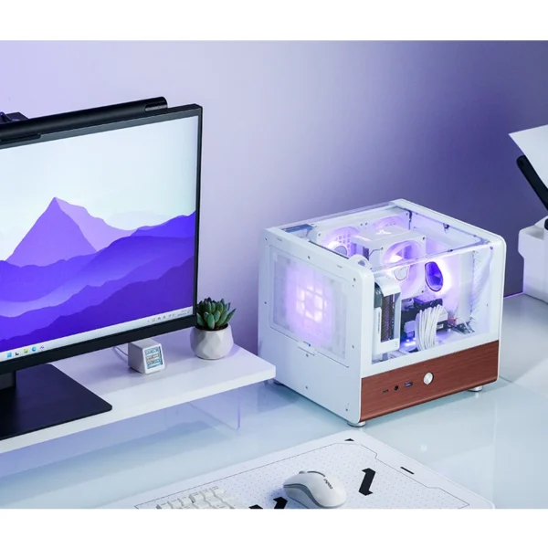 Gabinete Aquário Jonsbo Tk-0 Mini-Itx Branco E Madeira