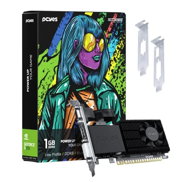 Placa De Vídeo Pcyes Nvidia Geforce G210 1Gb Ddr3 64 Bits Low Profile Single Fan
