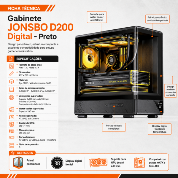 PC Gamer Jonsbo D200 Ryzen 5 5500X3D RTX 5060 16GB RAM SSD NVMe 1TB