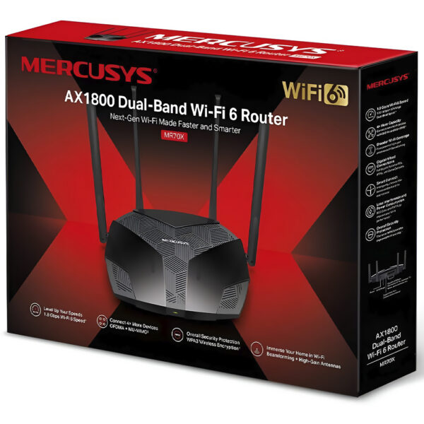 Roteador Mercusys Mr70x Ax1800 Wi-Fi 6 Dual Band Gigabit 4 Antenas Preto