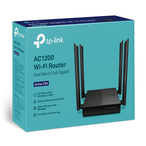 Roteador Tp-Link Archer C64 Ac1200 Wi-Fi 5 Dual Band Gigabit 4 Antenas Preto