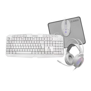 Combo Gamer Mancer Orc V2 4X1 Branco Rainbow Teclado Abnt2 Mouse 6400 Dpi Headset 40Mm
