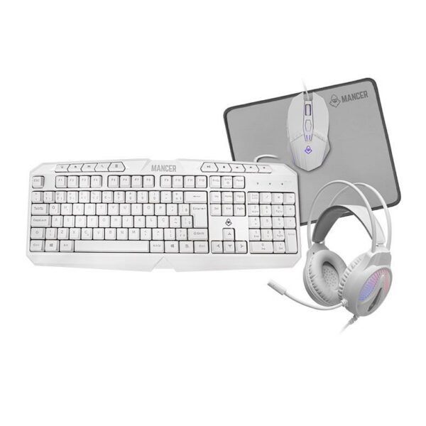 Combo Gamer Mancer Orc V2 4X1 Branco Rainbow Teclado Abnt2 Mouse 6400 Dpi Headset 40Mm