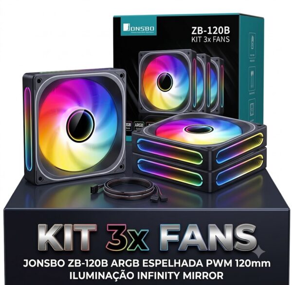 KIT 3x Fan Cooler Gamer Jonsbo ZB-120B ARGB Preta