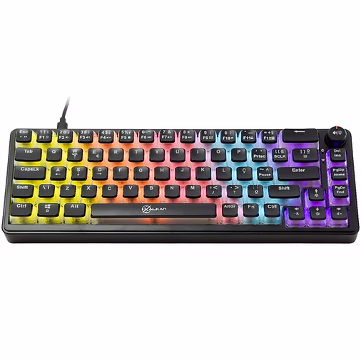 Teclado Mecânico Gamer Kalkan Drakar 65% Rainbow Abnt2 Switch Yh Marrom Com Knob Preto