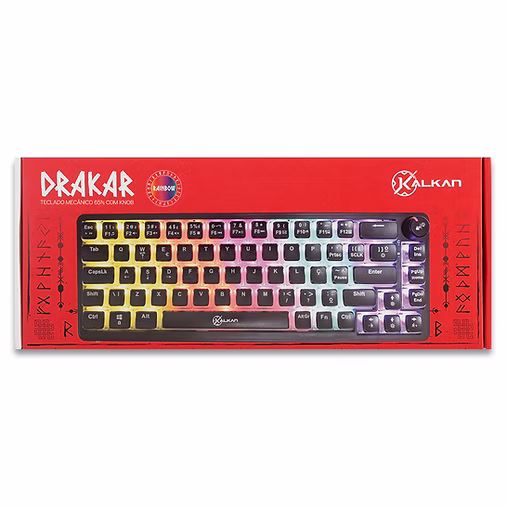 Teclado Mecânico Gamer Kalkan Drakar 65% Rainbow Abnt2 Switch Yh Marrom Com Knob Preto