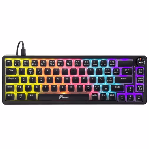 Teclado Mecânico Gamer Kalkan Drakar 65% Rainbow Abnt2 Switch Yh Marrom Com Knob Preto