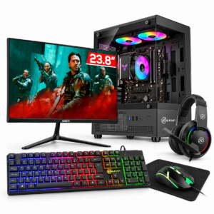 PC Gamer Ryzen 3 3200G com monitor Mancer de 23,8 polegadas, teclado, mouse, headset e mousepad Kalkan Odin Lite