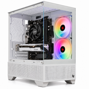 PC Gamer Única Magpie Branco Ryzen 5 5500 RTX 3050 branca — imagem ilustrativa da montagem, perspectiva corrigida