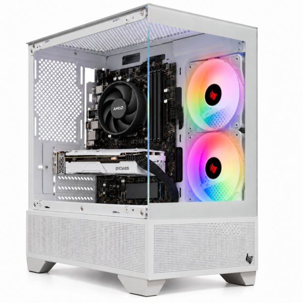 PC Gamer Única Magpie Branco Ryzen 5 5500 RTX 3050 branca — imagem ilustrativa da montagem, perspectiva corrigida