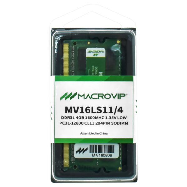 Memória Macrovip 4GB DDR3L 1600MHz para Notebook — embalagem original