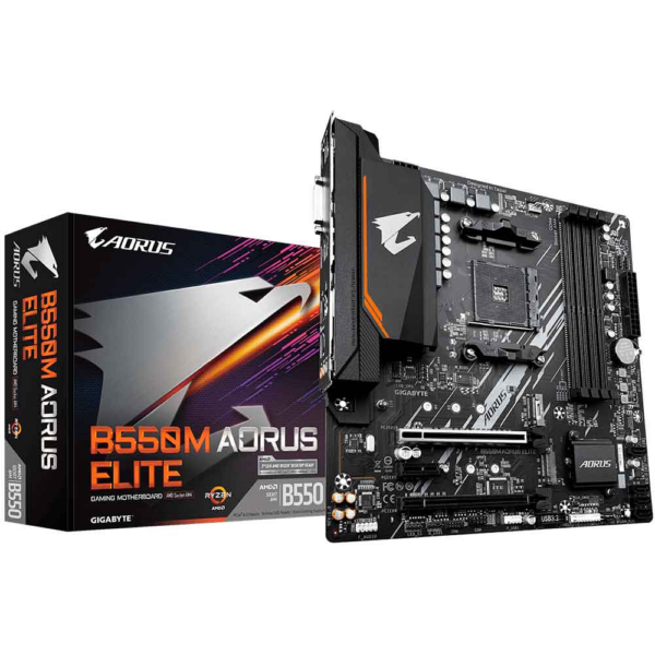 Gigabyte B550M AORUS ELITE Rev. 1.3 — placa e embalagem original