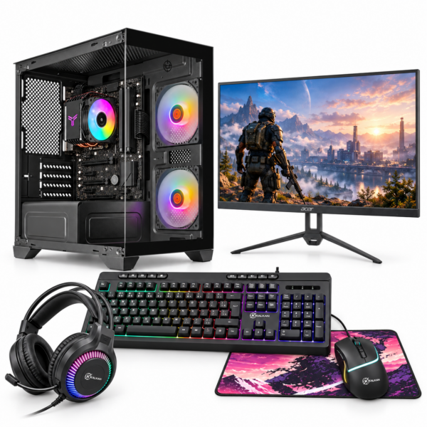 PC Gamer completo Única Gladiator com monitor Acer Nitro KG273 G0bi e Kalkan Baldur: teclado, mouse, headset e mousepad