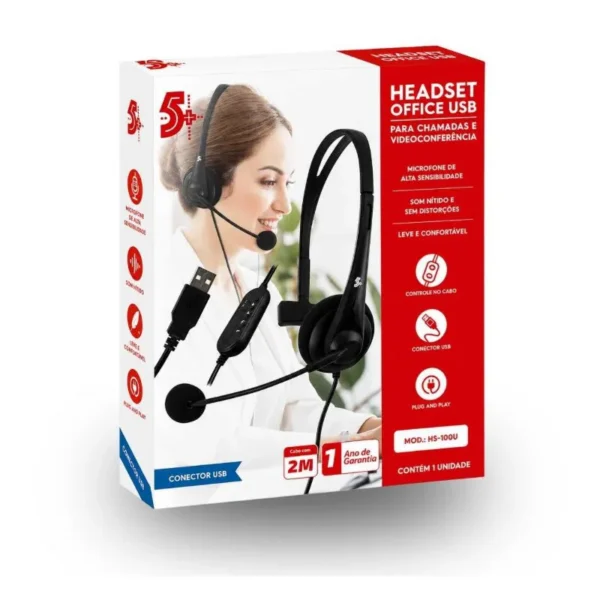 Headset Office 5+ 015-0101 Usb Monoauricular Com Microfone Preto