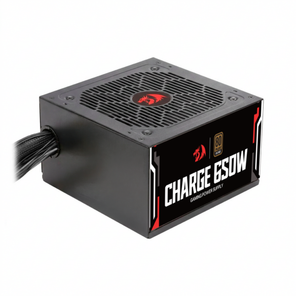 Fonte Redragon Charge FRC-650 preta — vista do lado dos cabos