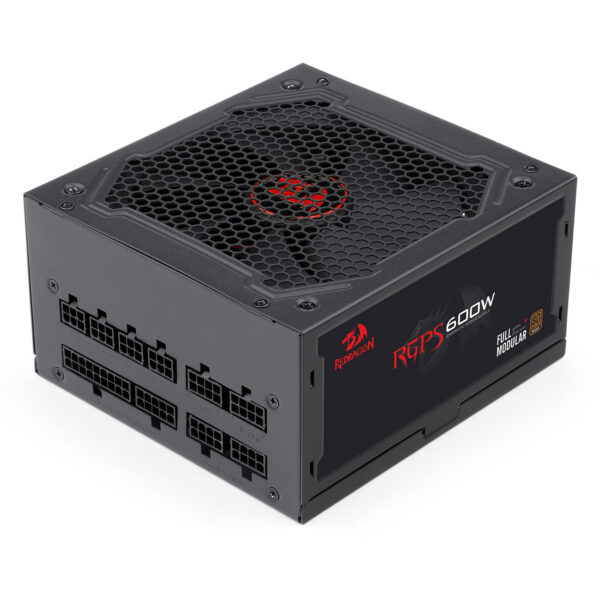 Fonte Redragon RGPS GC-PS003-1 600W preta — vista lateral e conexões modulares
