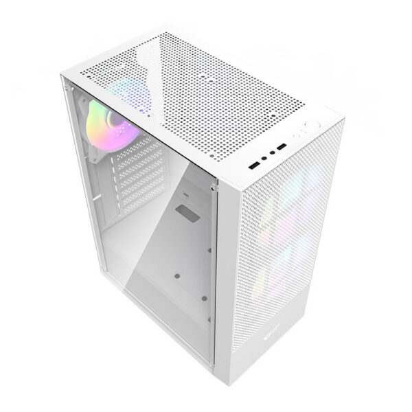 Gabinete Aigo Darkflash A290 Mesh Branco — painel superior e conexões