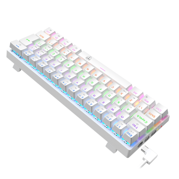 Teclado T-Dagger Arena Pro Branco Switch Marrom — vista lateral