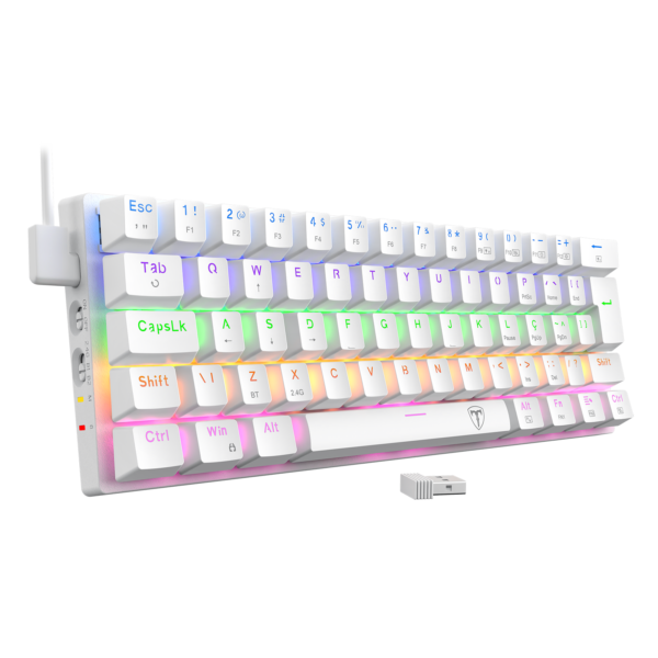 Teclado T-Dagger Arena Pro Branco Switch Marrom — teclado, cabo e receptor