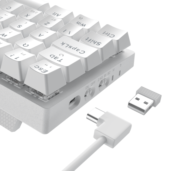 Teclado T-Dagger Arena Pro Branco Switch Marrom — detalhe das conexões