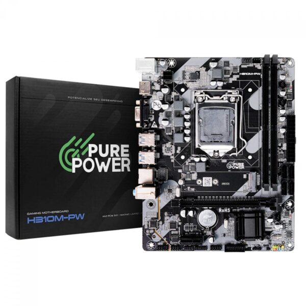 Placa-mãe Pure Power H310M-PW PP-MB-I310MD4 — placa e embalagem